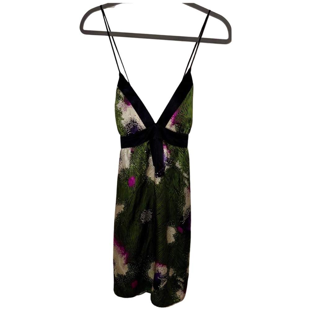 Green Spaghetti Strap Silk Mini Dress
